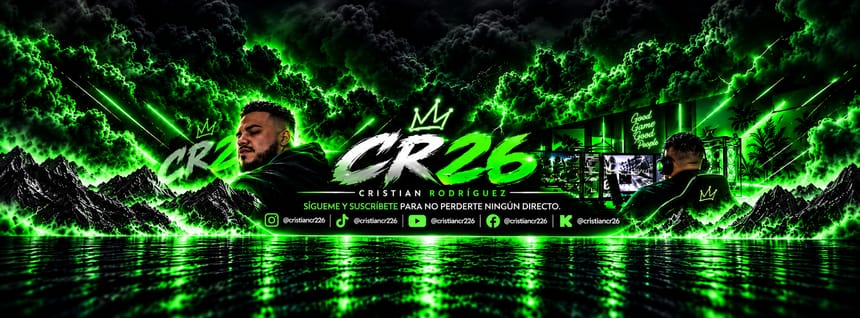 Banner oficial de CR26 con el logo de la corona y el set de streaming de Cristian